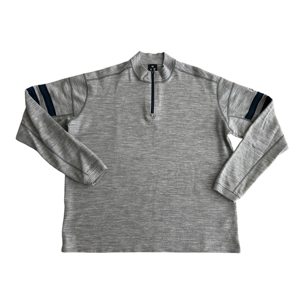 Kuhl Mens 2XL 100% Merino Wool Quarter Zip Pullover Gray Navy Stripe Sweater